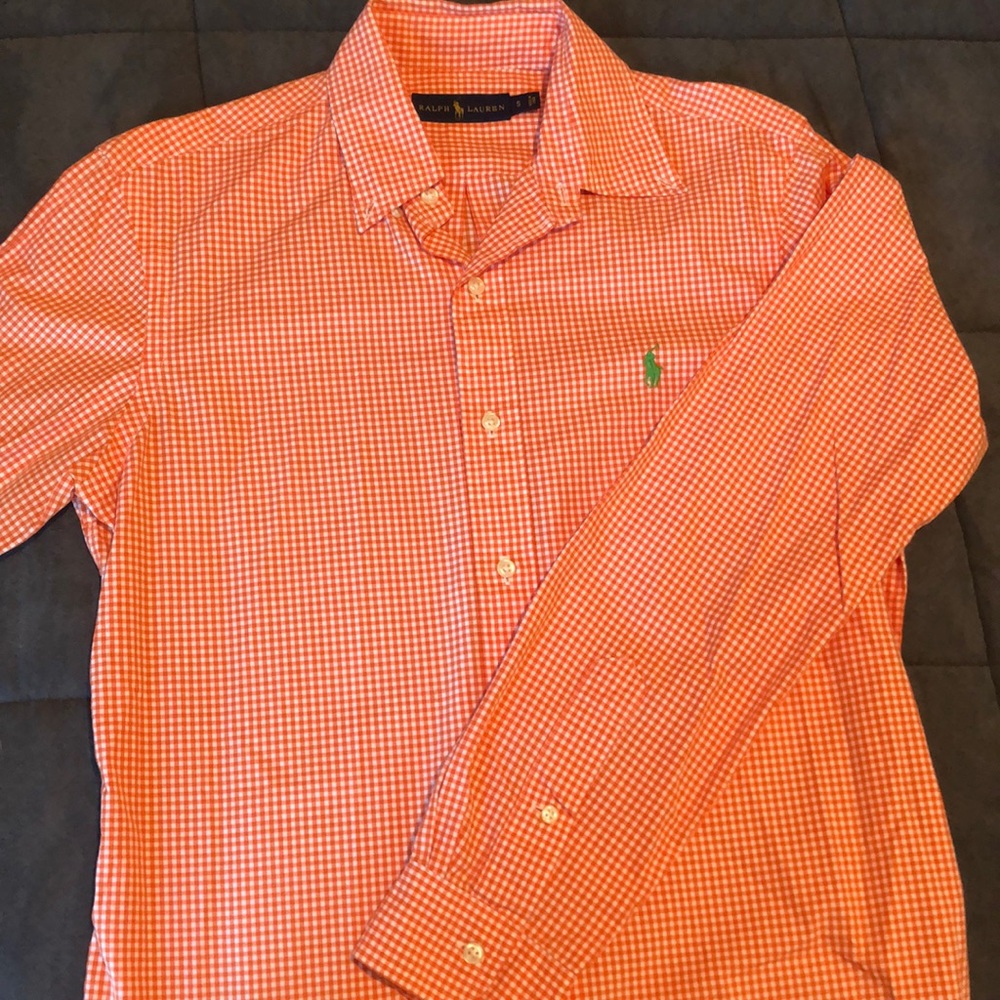 Orange checkered Ralph Lauren button up shirt